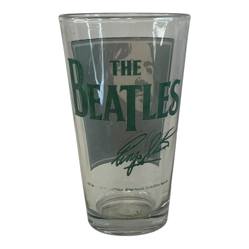 ringo star beatles green pint drinking glass vintage